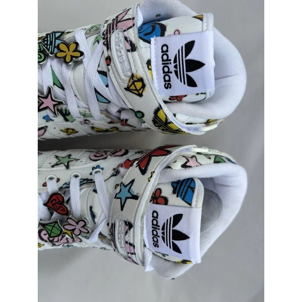adidas Jeremy Scott x Forum High Top Sneakers White/Multicolor Graphic Print S12